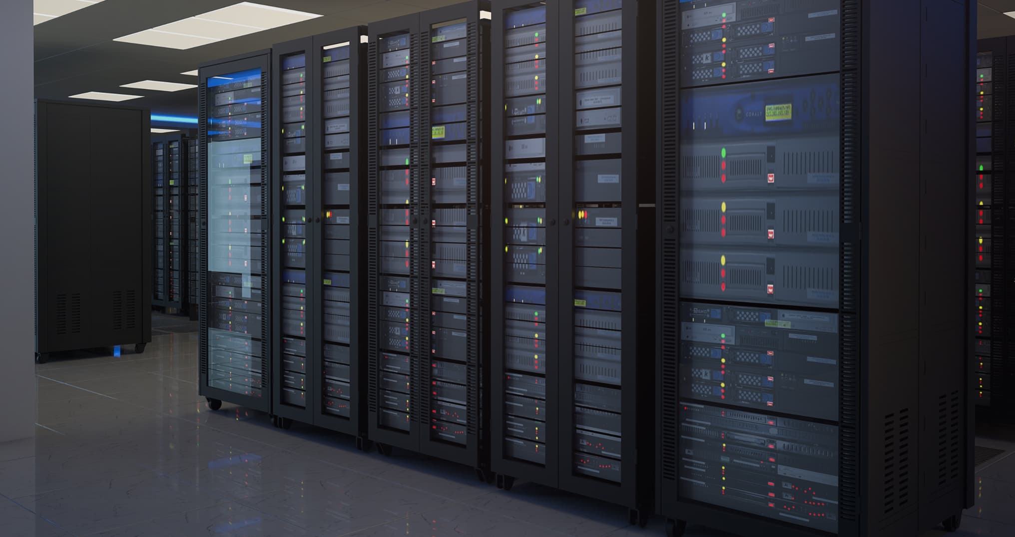 Rows of server racks in a data centre