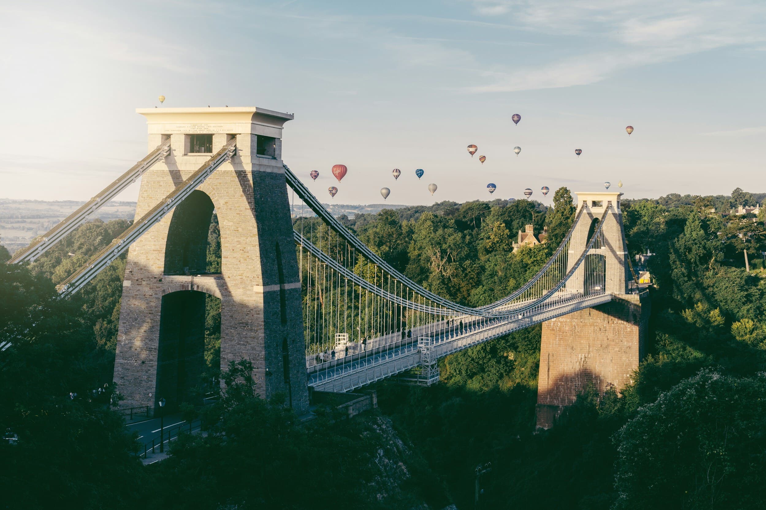 Clifton Suspension Bridge, Bristol, with hot air balloons